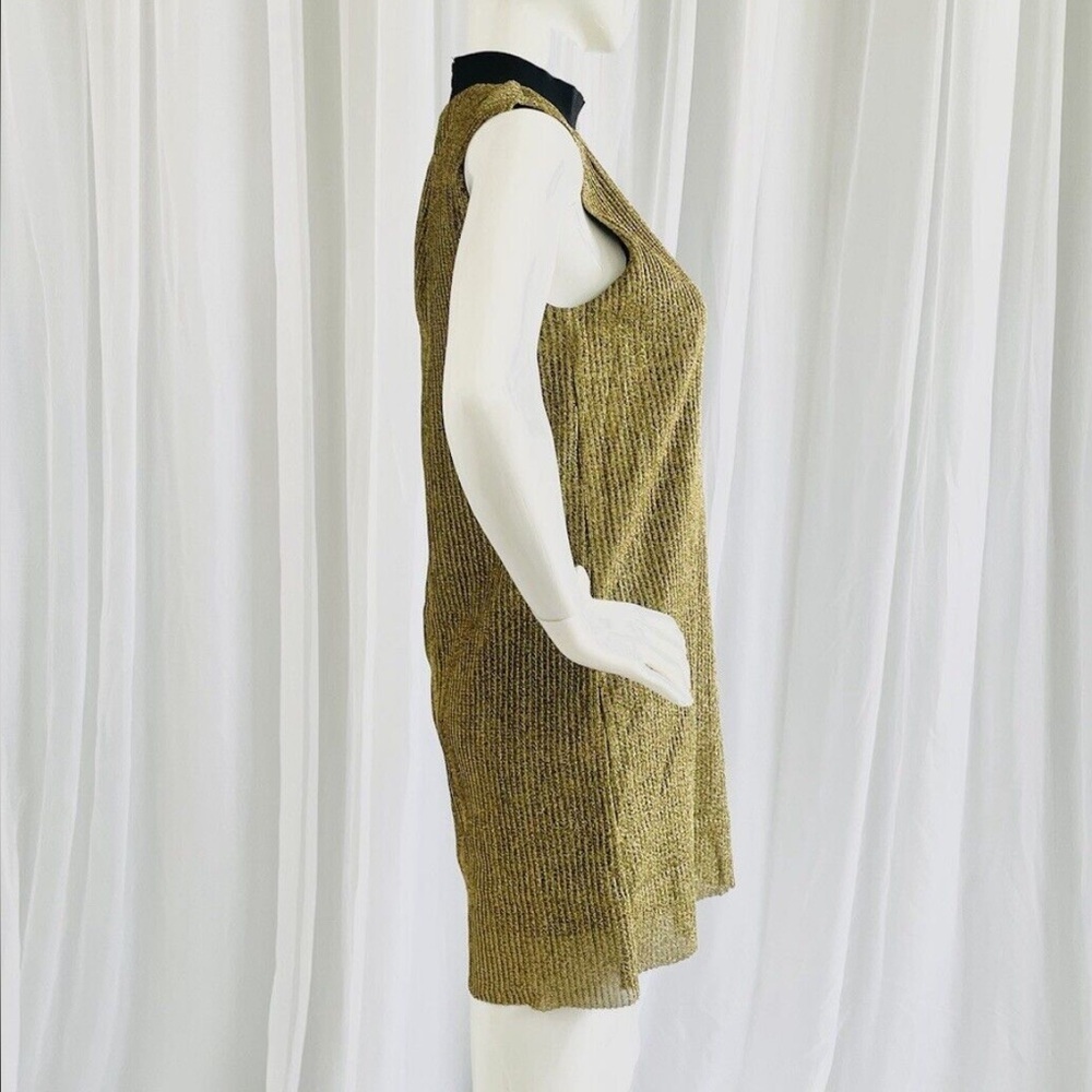 ZARA TRAFALUC Gold Metallic Mini Shift Dress Mock Neck - Picture 7 of 11